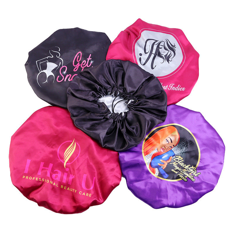 Custom Logo Drawstring Satin Bonnet