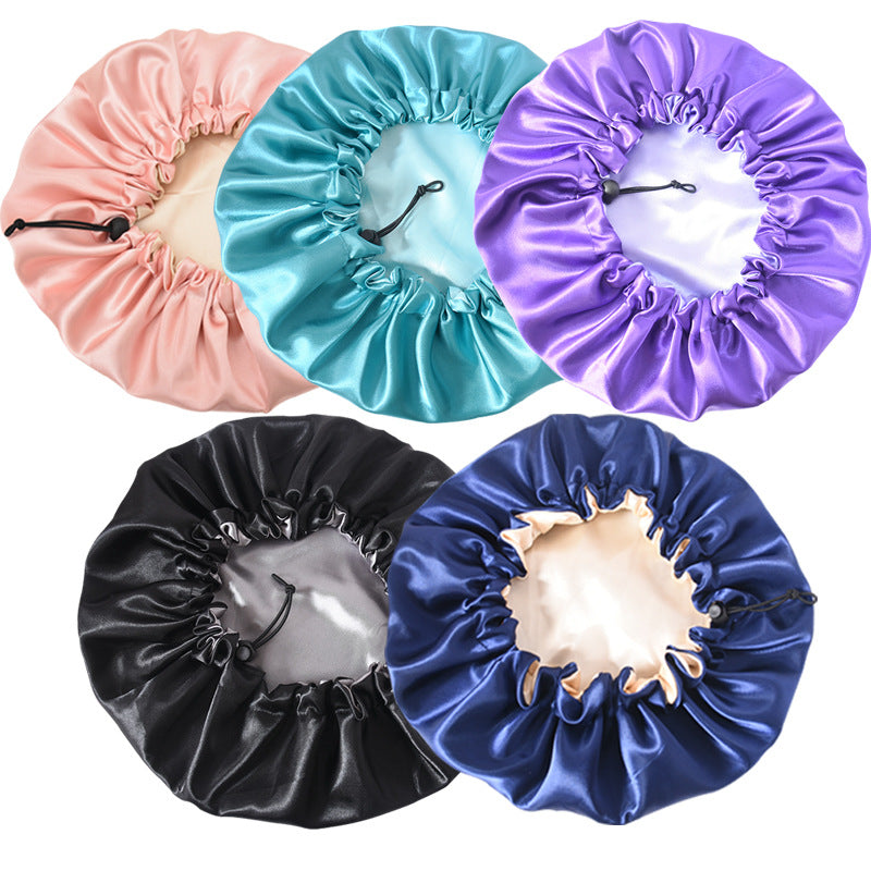 Custom Logo Drawstring Satin Bonnet